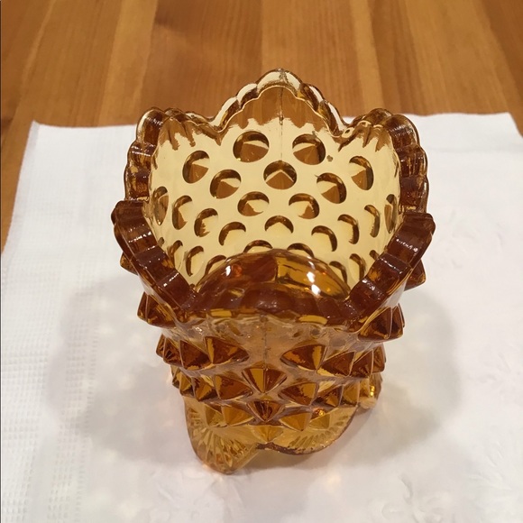VINTAGE FENTON HOBNAIL AMBER GLASS TOOTHPICK HOLDER GLOWY - Picture 12 of 14